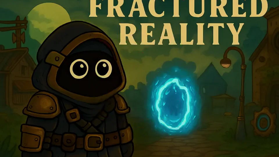 Fractured Reality key art: a small hooded character next to a glowing blue portal