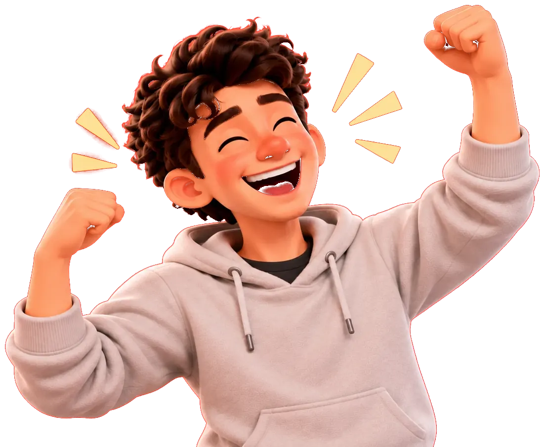 Cartoon Oscar celebrating with both fists up